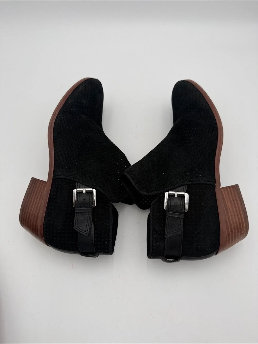 Sam Edelman Black Suede Perforated Ankle Boots Buckle - Women's Shoes 9 festival